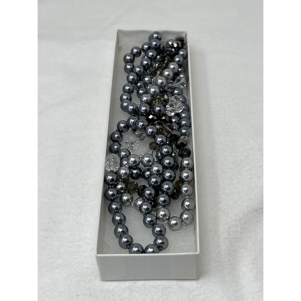 Dillards Custom Grey Faux‎ Pearl and Faceted Crystal Long Strand Necklace - Picture 5 of 6